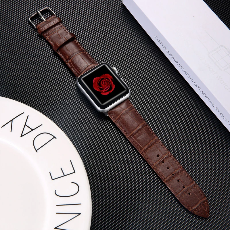 Сменный ремешок для часов iwatch 3 2 1 42 мм 38 Apple 4 5 44 40 из крокодиловой кожи|Ремешки