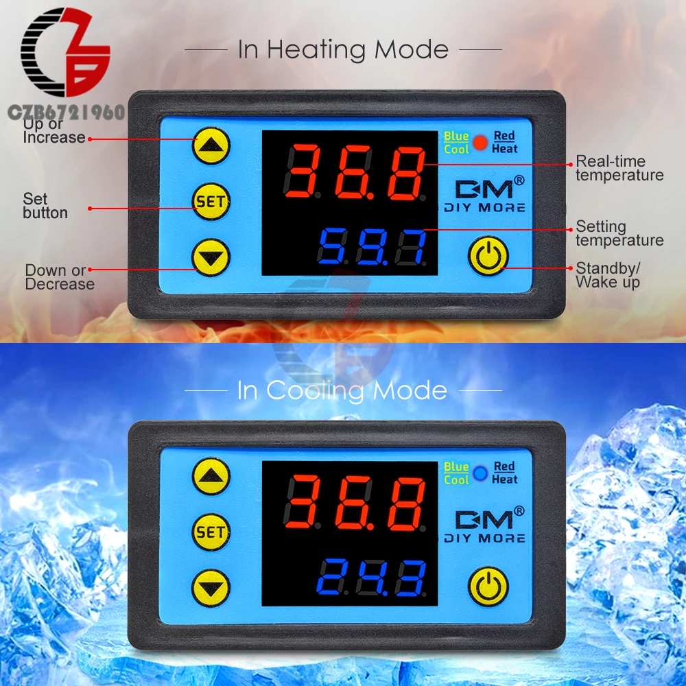 W3231 DC 24 в красный синий светодиодный цифровой контроль температуры Лер Термостат Термометр для внутреннего холодильника регулятор температуры