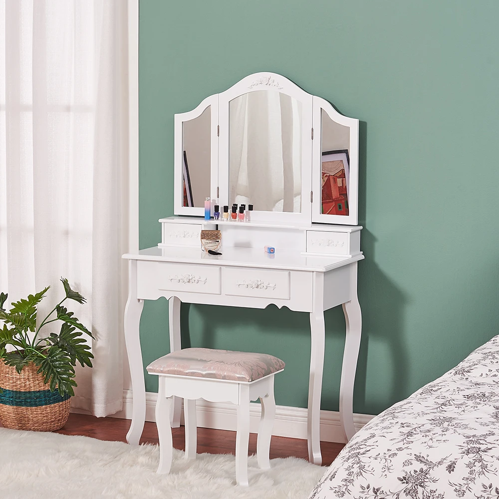 Panana Girls Princess Bedroom Dressing Table Stool Mirror Home Furnitures Mother & Daughter White | Мебель