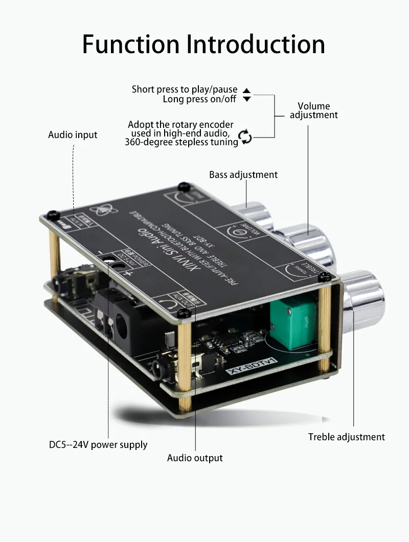 HIFIDIY XY-BDT Bluetooth 5.1 Decoder board two-channel stereo high-low tone front stage module AUX Power Amplifier speaker Audio 4 channel amp