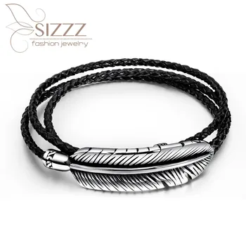 

2019 Hot fashion personality multi-layer woven simple feather stainless steel bracelet&bangles for men