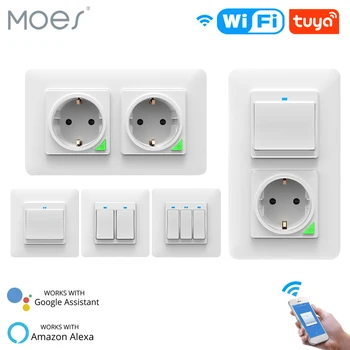 WiFi Smart Light Wall Switch Socket Outlet Push Button DE EU Smart Life Tuya Wireless Remote Control Work with Alexa Google Home qiachip uk plug standard wifi low power smart home outlet light lamp switch socket remote control switch work with amazon alexa