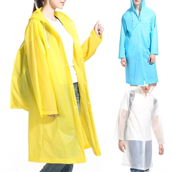 

Reusable Unisex EVA Transparent Raincoat Portable Outdoor Travel Rainwear Waterproof Camping Hood Ponchos Plastic Rain Cover D30