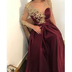 Сексуальный Плюс Размеры Арабский мусульманский бордовое с длинным рукавом вечернее платья выпускного вечера платье с длинным 2019