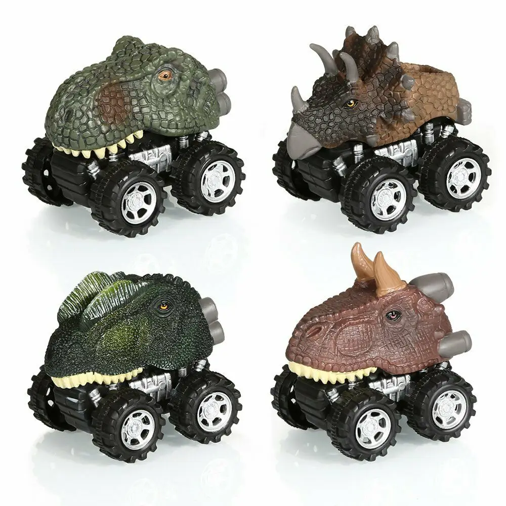 

4 Style/set Mini Dinosaur Pull Back Car with Big Tire Wheel Tyrannosaurus Double Crown Dragon Animal Model Car Toys Gift