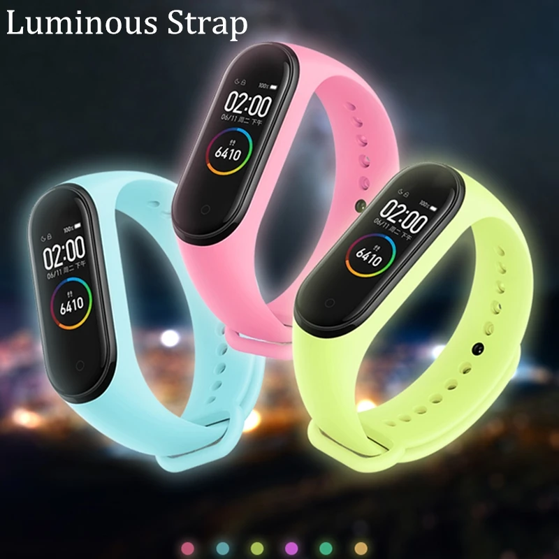 

mi band 3 accessories miband 4 luminous strap replacement silicone sport wriststrap for xiaomi mi band 4 3 smart watch bracelet