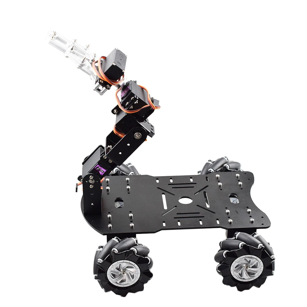 Moins cher Mobile 80mm 4WD Mecanum roue Robot Kit de voiture avec 4dof Robot bras avec pince griffe pour Arduino bricolage tige jouet pièces