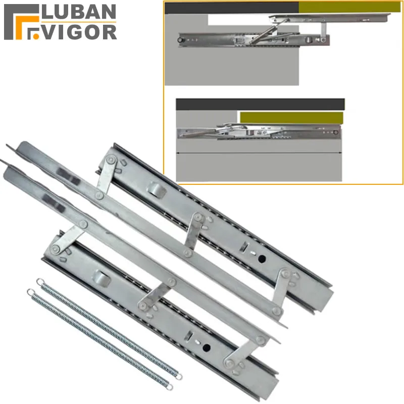 table slide lifting rail hingeTelescopic folding dining table Bracket railsave space With hydraulic bufferFurniture Hardware