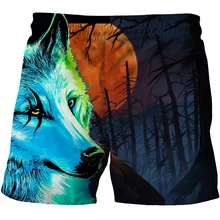 2021 Men And Women Children 3D Animal Print Wolf Head Factory Direct Summer Loose Fashion Casual Beach Pants Shorts