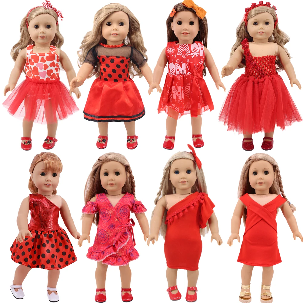 Roupas de boneca 18 Polegada Kawaii Verão Novo Mouse Vermelho Imprimir Saia  Curta Vestido Óculos De Sol Sapatos 43 Cm Baby Doll Acessórios D2 -  AliExpress