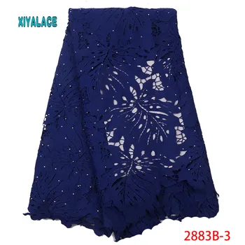 

Latest Black Color African Lace Fabric With Beads 2019 High Quality French Tulle Lace Cord and Guipure Lace Fabric YA2883B-3