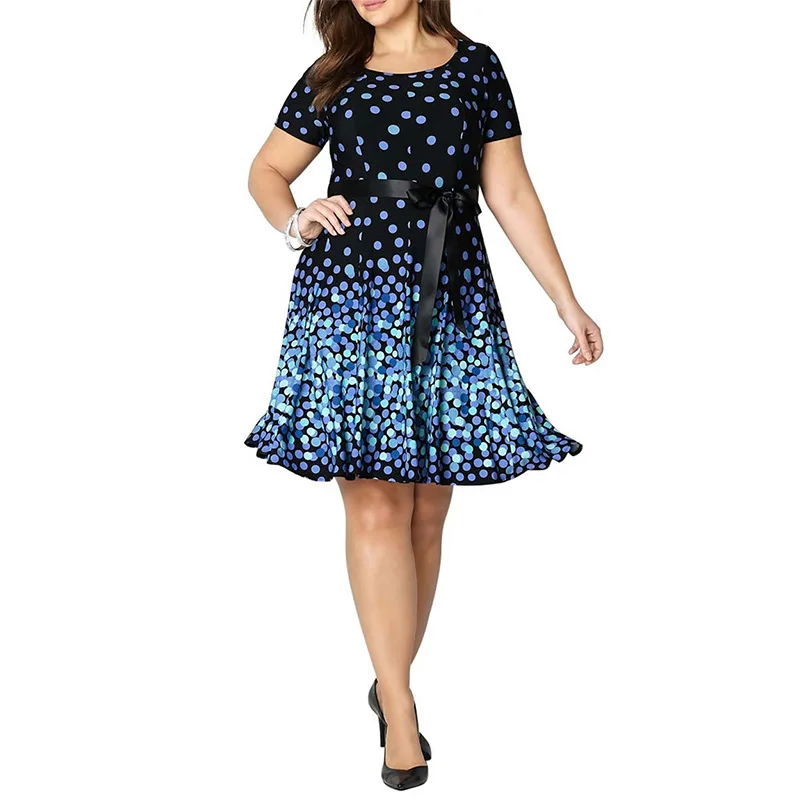 

Oversized Summer Women Dress New Casual Large Size Short Sleeve O Neck Midi Dress Dot Print A Line Party Dresses Plus Size 6XL
