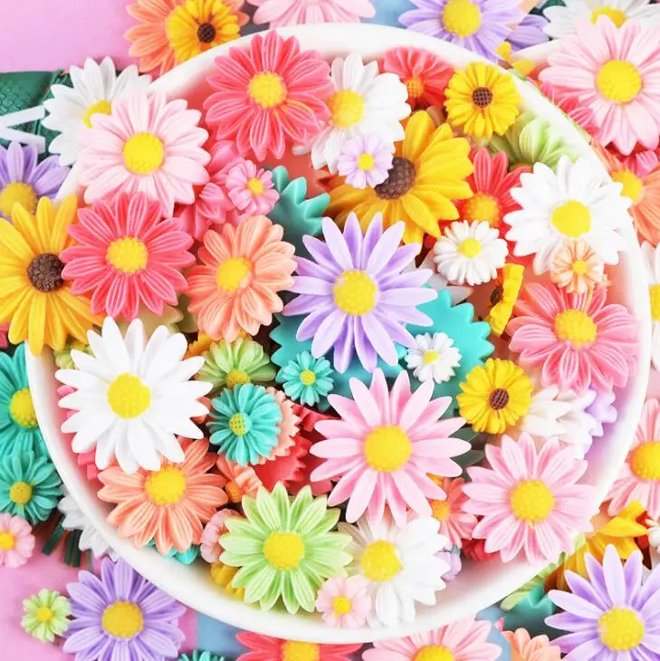 20pcs/lot Sunflower Cabochon Resin Fashion Daisy Flower Flatback Embellishments Jewelry Making & DIY Decoration