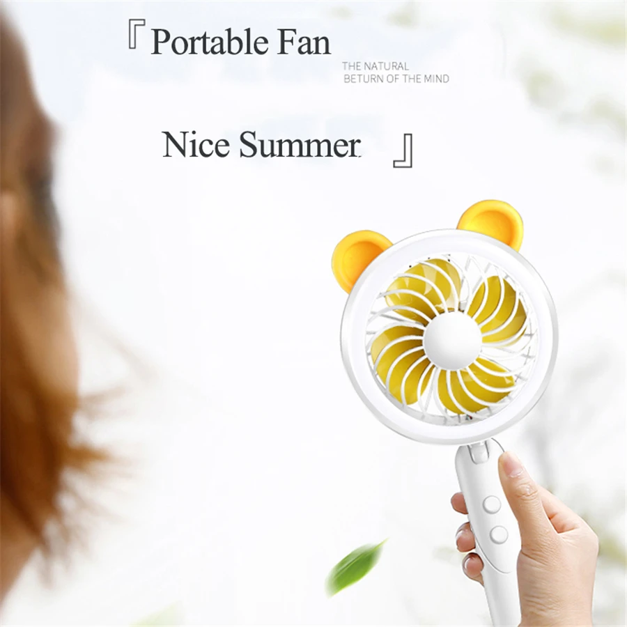 Cute Multi-function Portable Small Fan Hand-held Fan USB Rechargeable Desk Fans With Base Night Lamp
