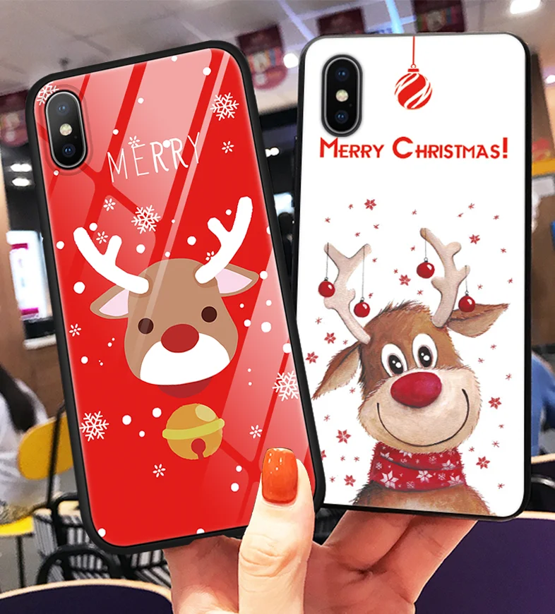 Веселый Рождественский чехол из закаленного стекла для iPhone Xs Max XR X 8 7 6 6s Plus 11 Pro