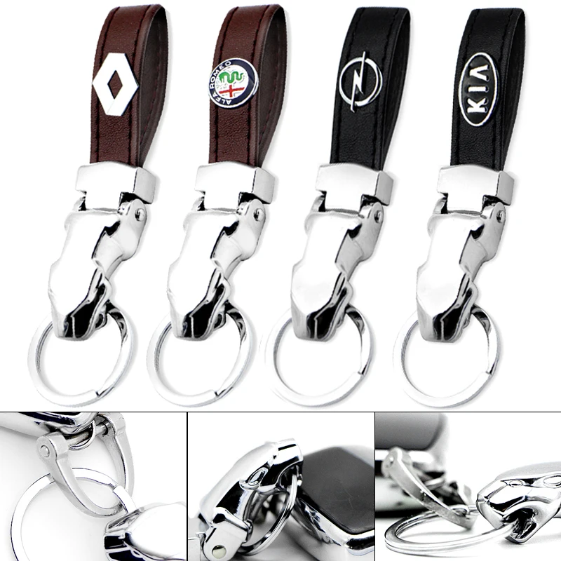 

1pcs Metal Leather Car Logo Keychain Key Chain Key Ring Auto Gadget For Renault Megane 2 3 Duster Logan Clio Laguna 2 Captur