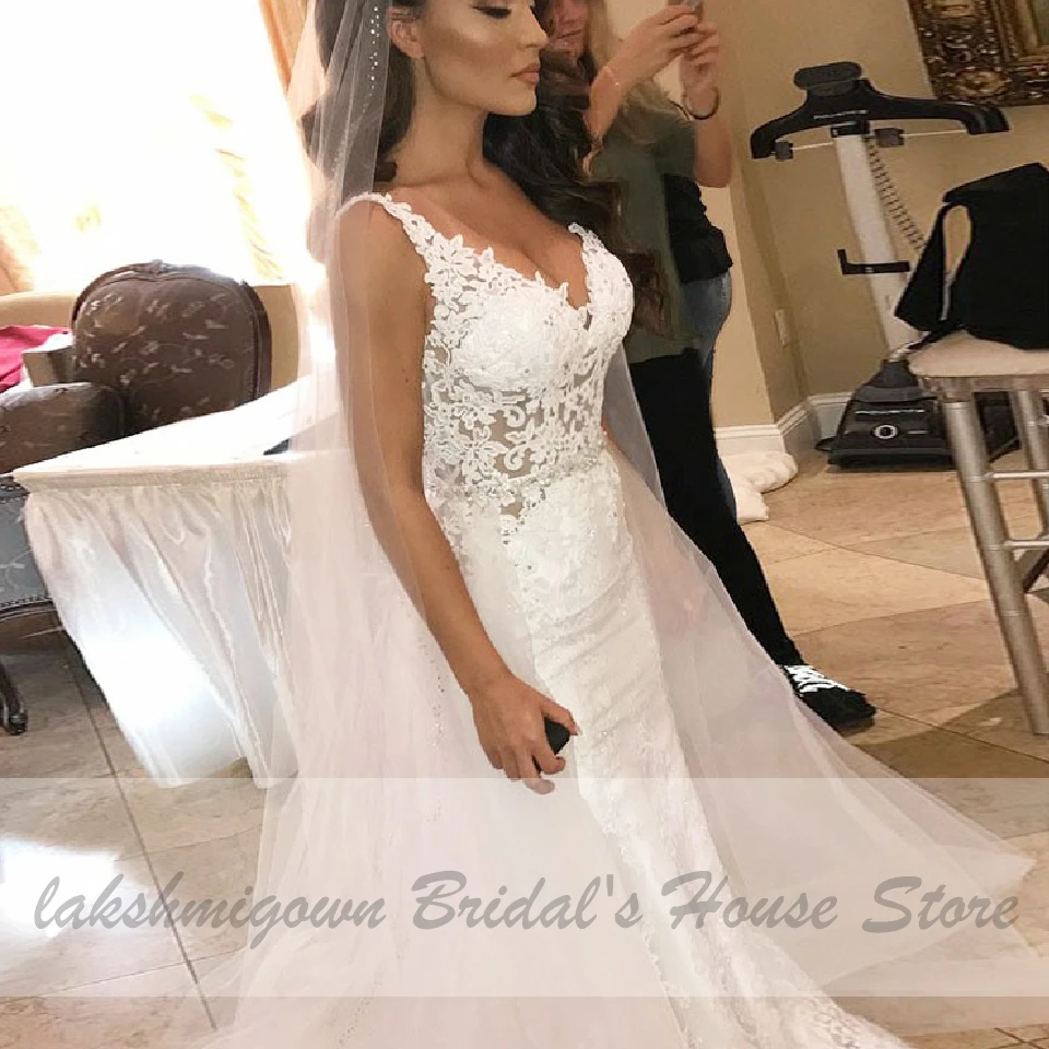 Lakshmigown, Африканское кружевное свадебное платье русалки,, съемная юбка, винтажное кружевное Бисероплетение, v-образный вырез, свадебные платья, Hochzeit