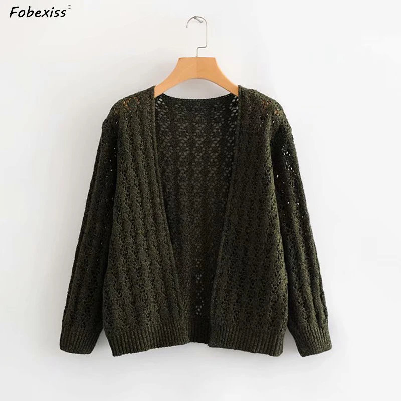 

Knitted Black Cardigan Sweater Women Autumn 2019 Long Sleeve O Neck Sexy Hollow Out Lace Short Cardigan Sweater Jacket Women