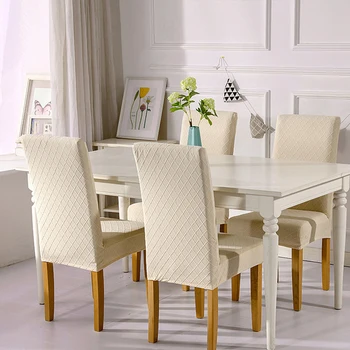 

1/4/6pcs Home Stretch Elastic Chair Cover Jacquard Plaid Seat Covers For Dining Chairs Spandex Wedding Banquet Chair Cover