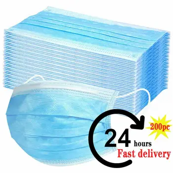 

200PCS/lot Disposable Face Mascarillas Anti-Dust Face Surgical Filter Earloop Activated Carbon Blue Non-woven Medical Dental Use