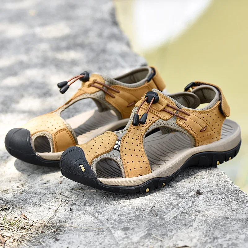 

Large Size Sandals Men's Summer Hot Selling Sandals Closed-toe Genuine Leather Sandals Breathable Wading Shoes Casual Sandals