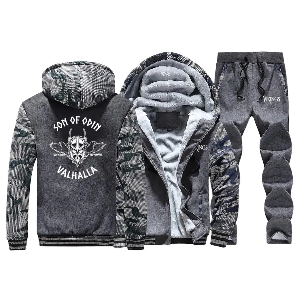 Dark Gray 5 Vikings Sons Of Odin Valhalla, зима, теплый жакет с капюшоном, Мужская камуфляжная куртка, плотный спортивный костюм+ комплект из 2 предметов, штаны - Цвет: Dark Gray 5