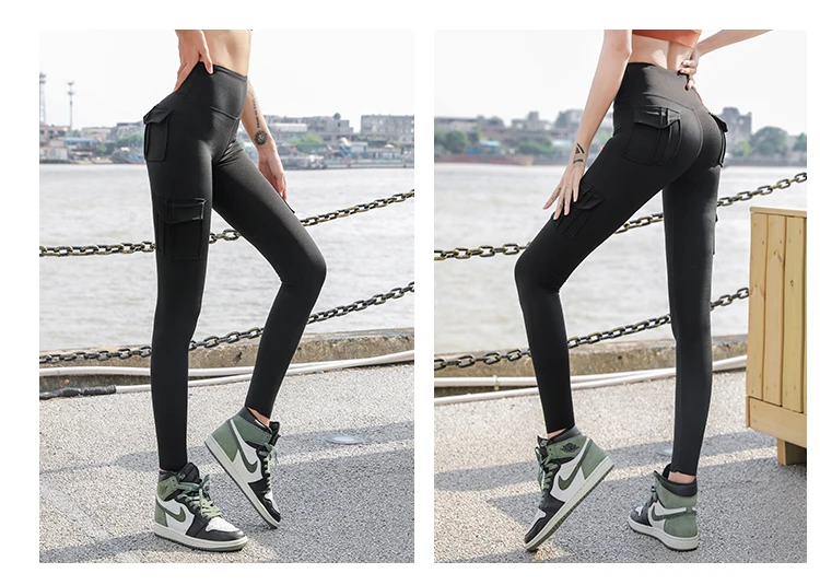 Women High waist leggings with pockets scrunch butt yoga pants squat proof  sport fitness leggings tights for women