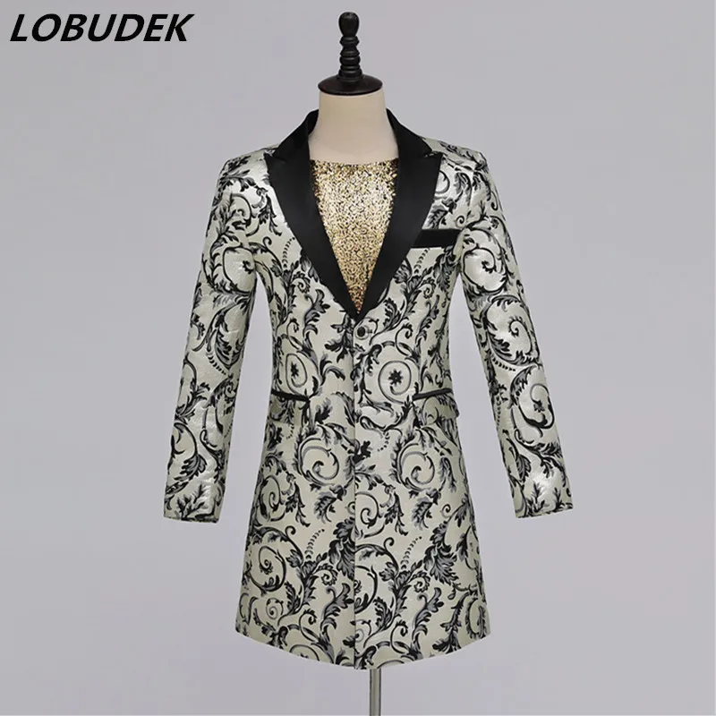 

Men's Singer Host Magician Slim Long Blazer Vintage Court Jacquard Suit Jacket Coat Evening Party Concert Performance Costume