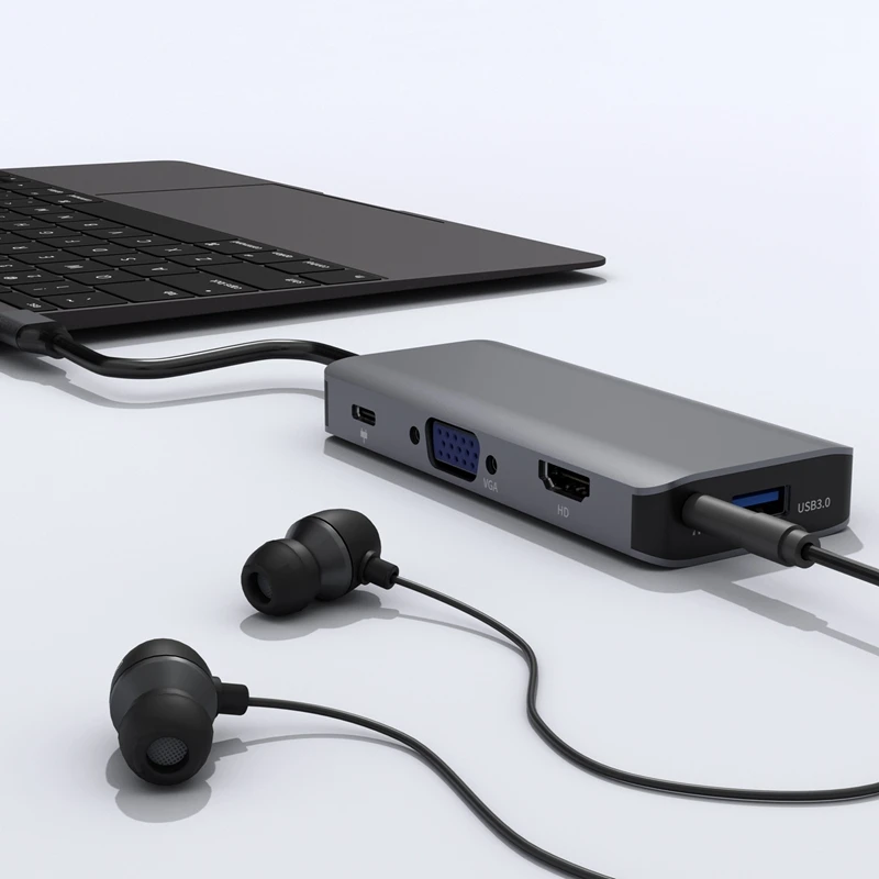 Док-станция с разъемом типа C, HDMI, VGA, USB3.0, аудио питание, концентратор для ноутбука Macbook Pro, hp, DELL, поверхность lenovo, samsung
