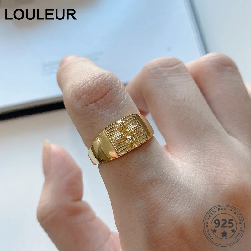 LouLeur, Настоящее серебро 925 пробы, цветок, золотые кольца, высокое качество, широкие, вечерние, открытые кольца для женщин, новая мода, хорошее ювелирное изделие, подарки