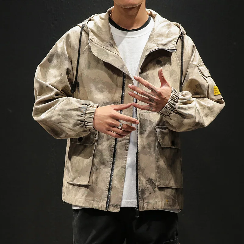 Мужская камуфляжная куртка весна осень Повседневная Хип-Хоп Уличная Куртка бомбер модное мужское пальто размера плюс мужская куртка японская Военная