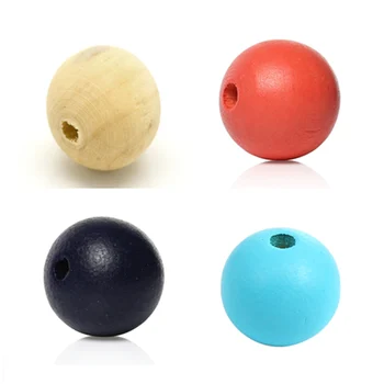 

50PCs Doreen Box Round Wood Spacer Beads 20mm Natural Blue White For DIY Bracelet Jewelry Making Findings Wholesale, Hole: 3.8mm