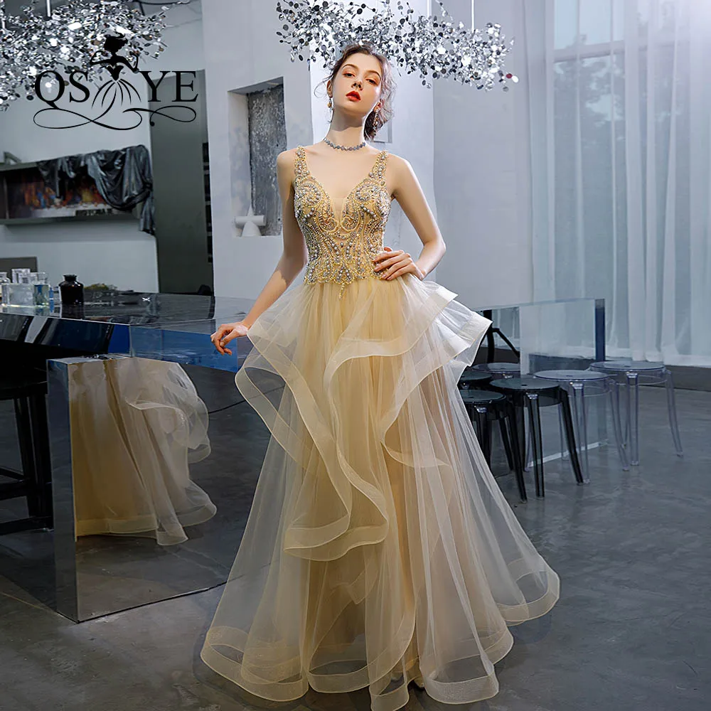 same as pictures QSYYE длинные платья для выпускного вечера тюль v-образным вырезом vestidos largos Бисероплетение пол ruched длина вечернее платье вечерние платья - Цвет: same as pictures