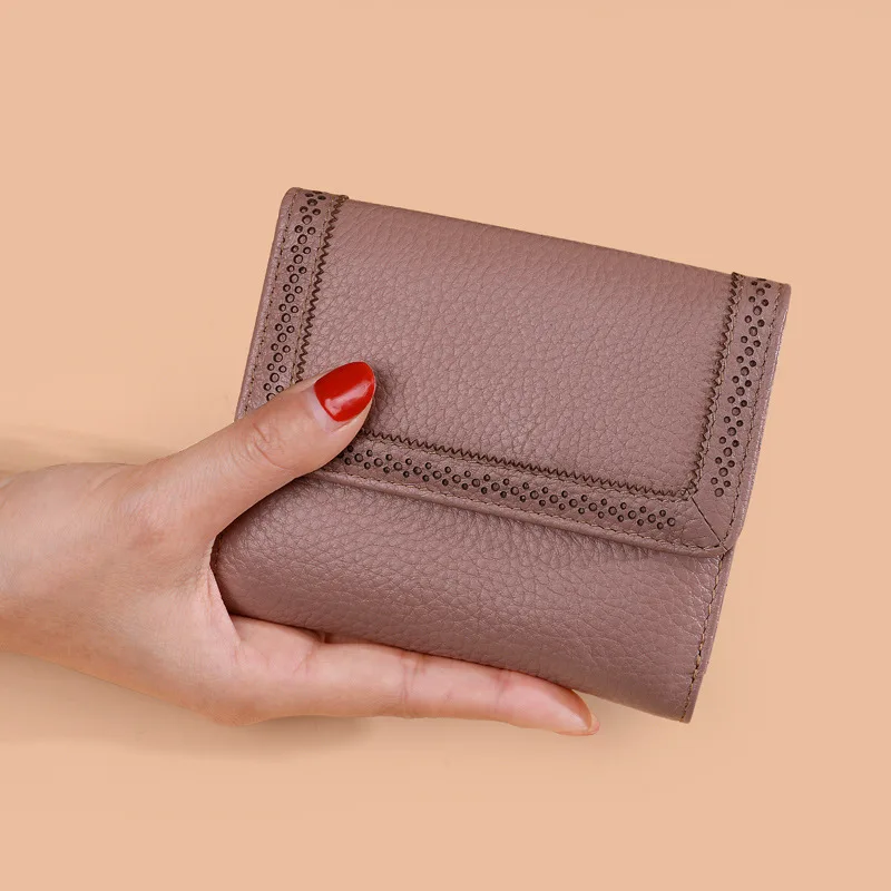 

Genuine Leather Retro Leather Wallet New Style Women's Wallet Short Vegetable Tanning Cattle Women's Three Fold Purse a Generati