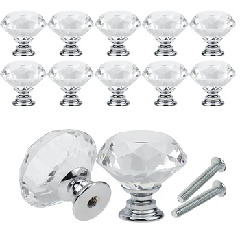 110Pcsset 30mm Diamond Shape Design Crystal Glass Knobs Cupboard Drawer Pull Kitchen Cabinet Door Wardrobe Handles