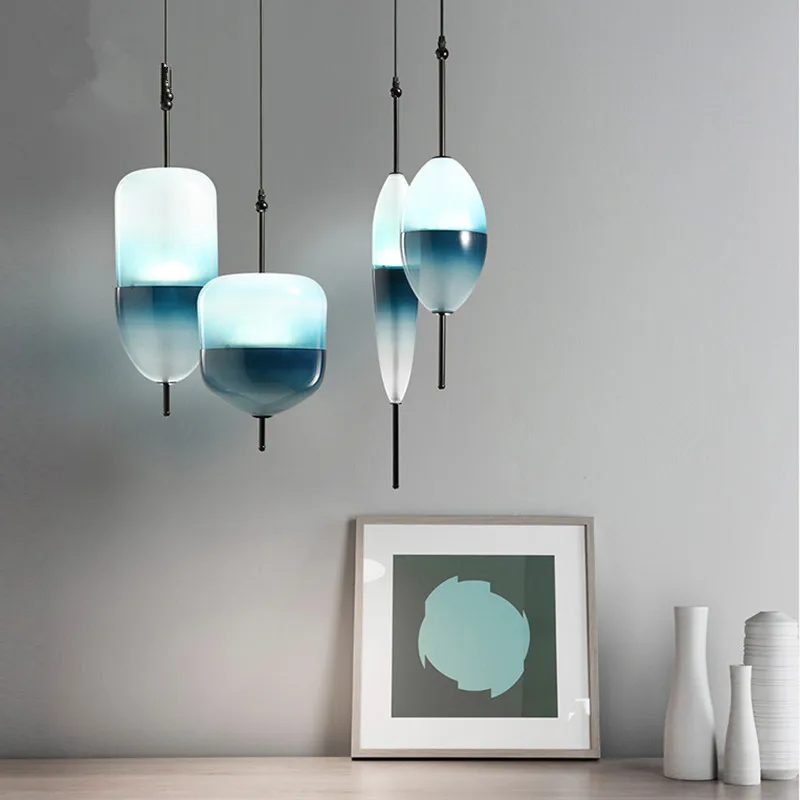 Nordic pendant light Single head Gradient blue LED E27 hanging lamp for living room restaurant kitchen Indoor | Лампы и освещение
