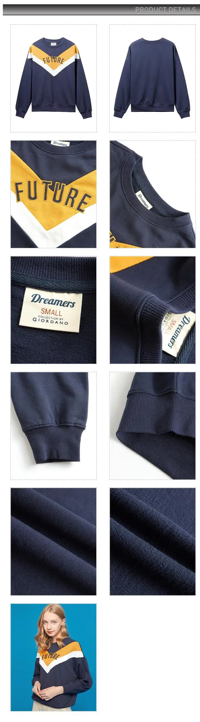Giordano/женские свитшоты с буквенным принтом, с открытыми плечами, свободного кроя, с круглым вырезом, Pull Femme, слегка тянущиеся ropa mujer 05399783