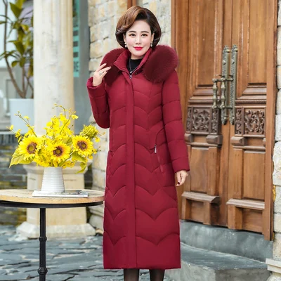 Jujube 8XL женская одежда большого размера зимнее длинное хлопковое пальто для мамы среднего возраста пуховая хлопковая стеганая куртка для женщин 100 кг f1849 - Цвет: Jujube