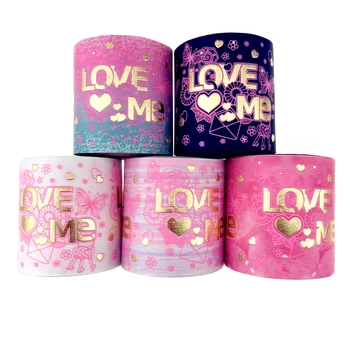 

BOCA New arrival 3 inch (75mm) custom printed LOVE Gold foil grosgrain ribbon DIY Hair bows