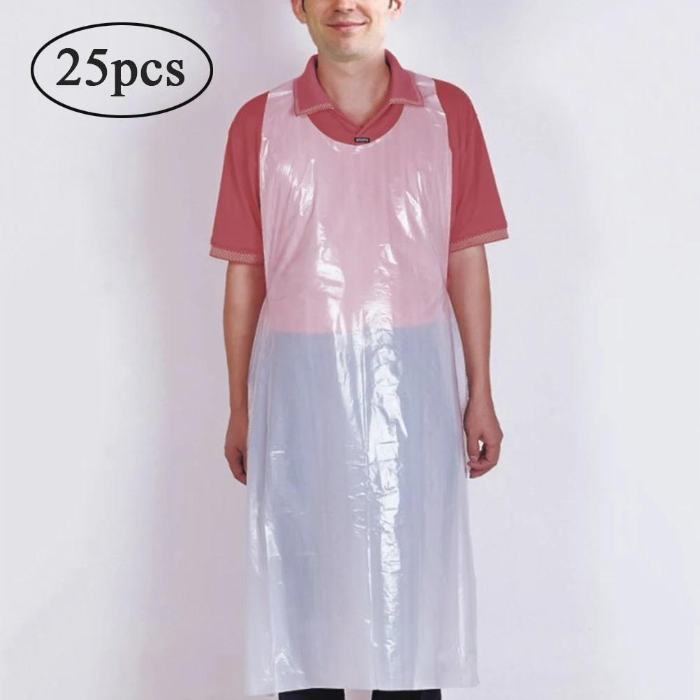 25pcs Unisex Disposable Aprons Waterproof Oil Proof PE Plastic Apron Cooking Painting Kitchen Women Men | Дом и сад