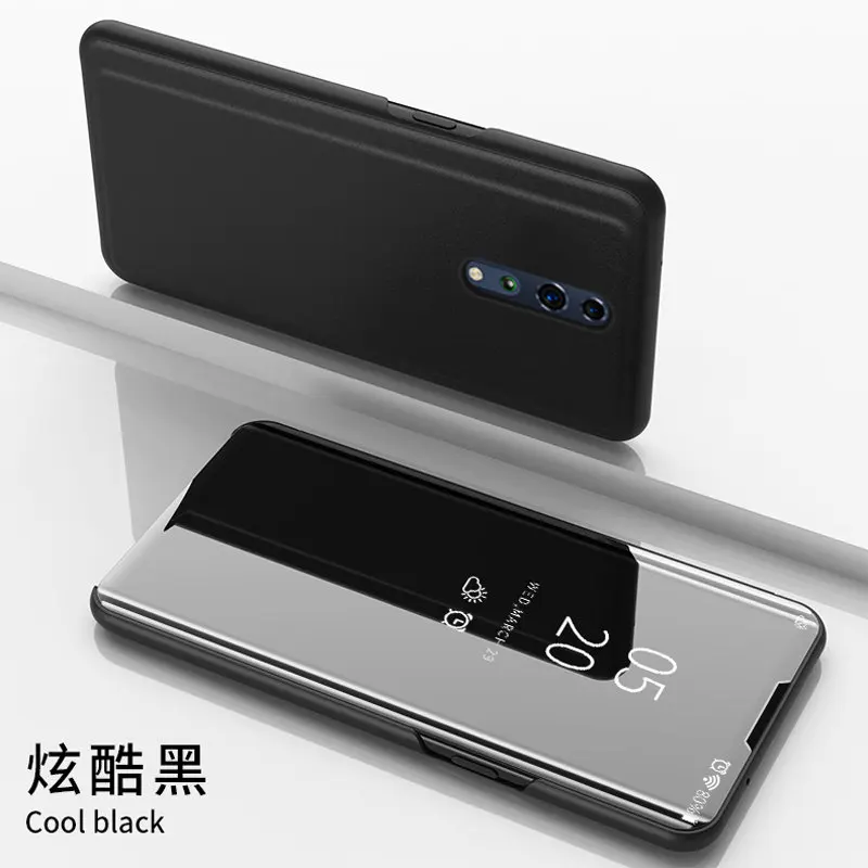 Black Зеркальный флип-чехол для OPPO Reno Z Роскошный прозрачный вид PU кожаный чехол OPPO reno z Smart View чехол для OPPO RENOz - Цвет: Black