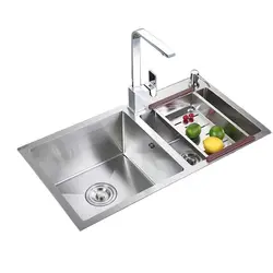 Above Counter Kitchen Sink Rectangular Kitchen Sink Double Bowl 304 Stainless Steel Brushed Farmhouse Sink with Drainer