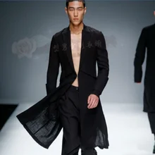 S~ 6XL! Настраиваемая Новая мужская одежда модная подиумная хлопковая и льняная длинная свободная одежда для ночного клуба молодежное весеннее и летнее пальто