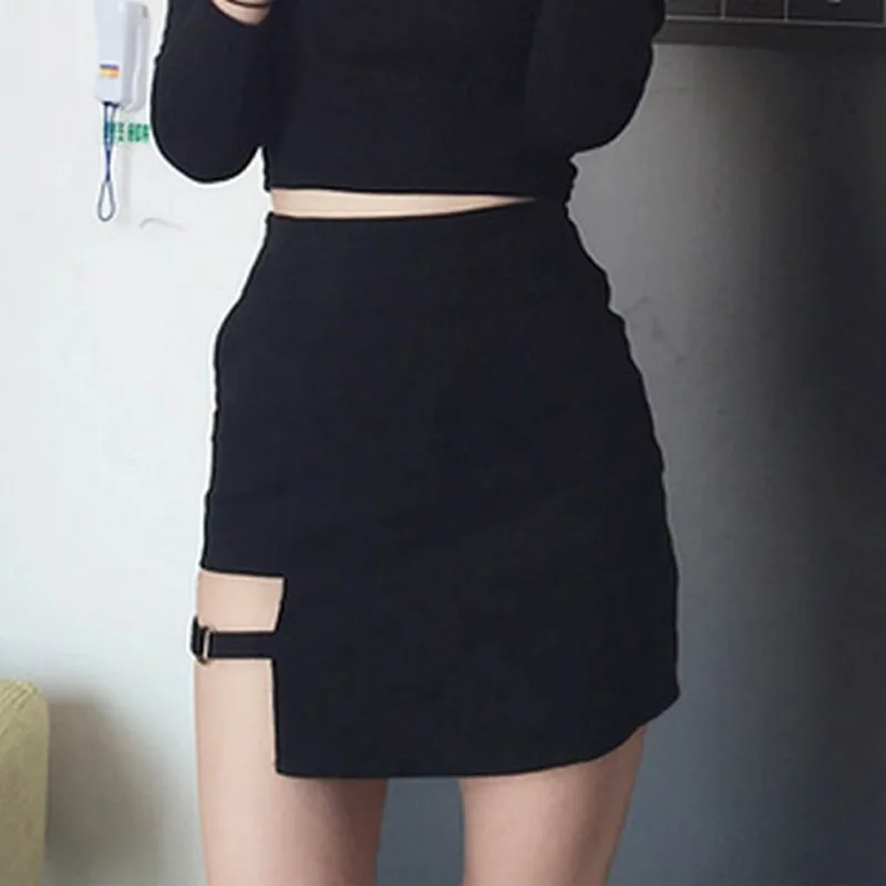

Harajuku Sexy Women Bandage Skirt Summer Irregular High Waist Female Black Gothic Mini Bodycon Short Skirt Slim Clubwear