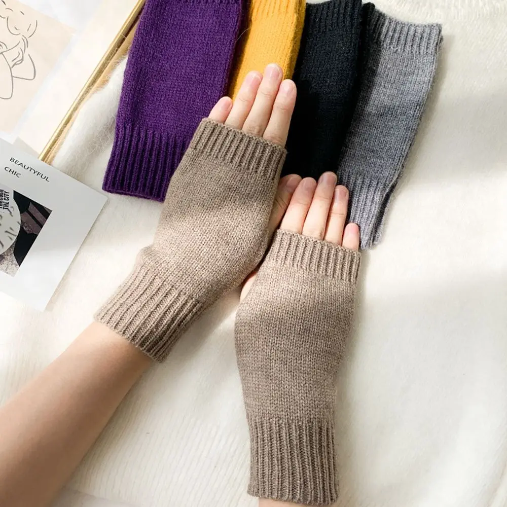 Ha6f61754b2724a7981d607fd06f29d92E Korean New Half-finger Gloves Female Autumn and Winter Wool Warmth Fingerless Students Touch Screen Thick Knitted Wristband Mallzona