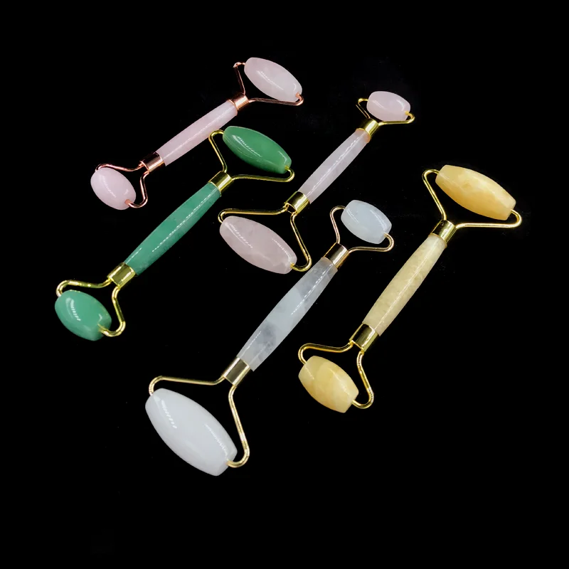  Rose Crystal Quartz Roller V Face Massager Face Thin Massage Tool Natural Jade Roller Stone Doubel 