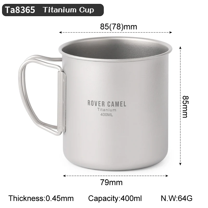 Ta8365 Tiartisan 400 рюмка, мл титановая кофейная ручка кружки титановая чашка наружная посуда Сверхлегкий металлический однослойный высокий стакан - Цвет: Ta8365