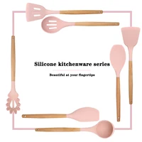 Ustensiles de cuisine en Silicone, ensemble d'ustensiles de cuisine antiadhésifs, spatule, pelle, batteurs d'œufs, manche en bois, ensemble d'outils de cuisine 3