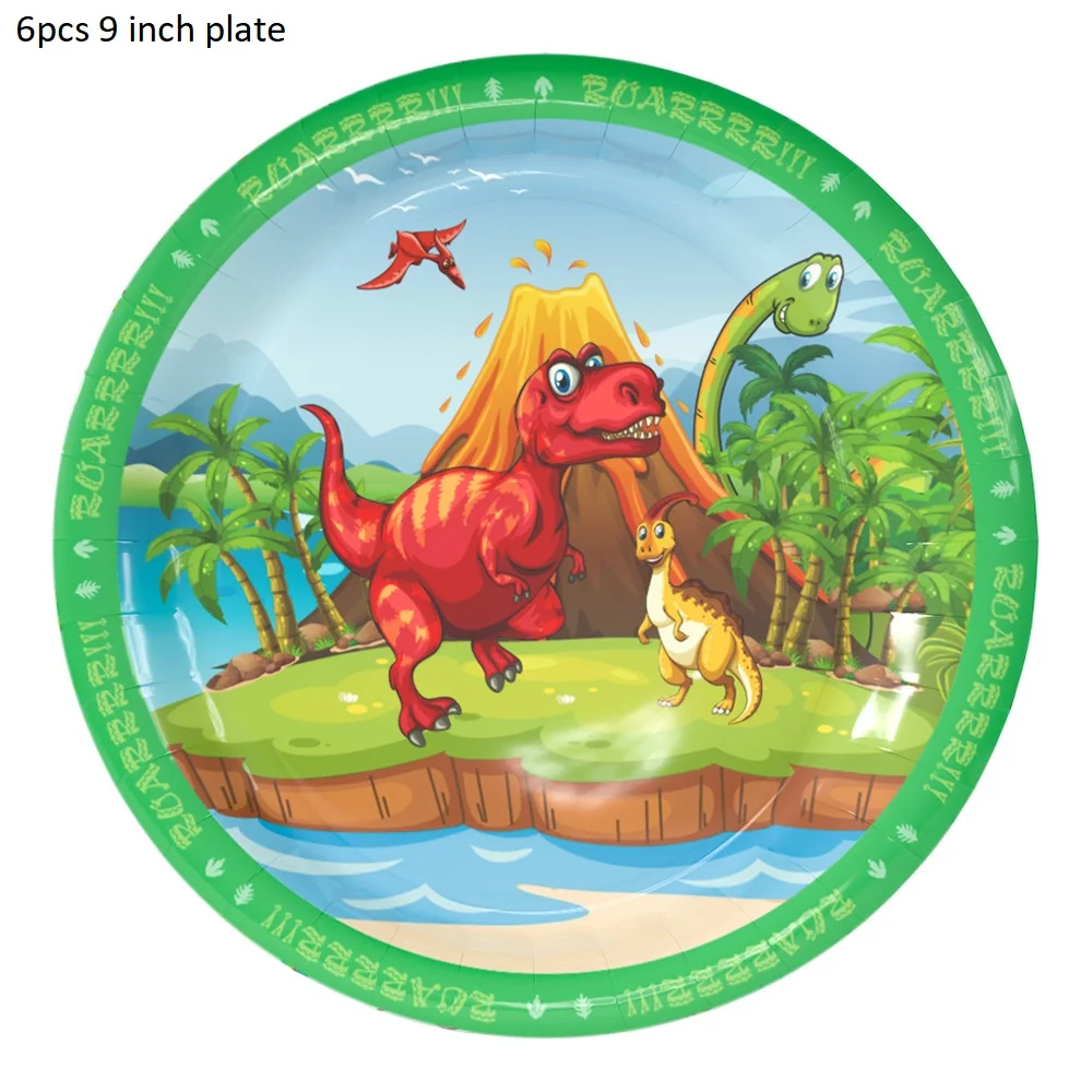 Dinosaur Party Tableware Paper Plate Cup Napkins Tablecloth Banner Happy Birthday Event Party Supplies for Boys