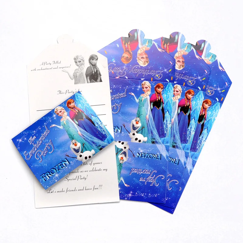 inviting card Ледяная Принцесса Анна Эльза принадлежности для дня рождения одноразовая посуда бумажные тарелки салфетки воздушные шары для девочек вечерние украшения для мероприятий - Цвет: inviting card